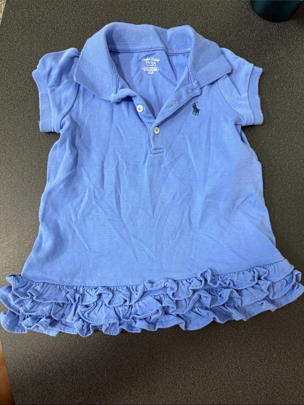 Ralph Lauren Girls' Blue Polo Ruffle-Hem Dress